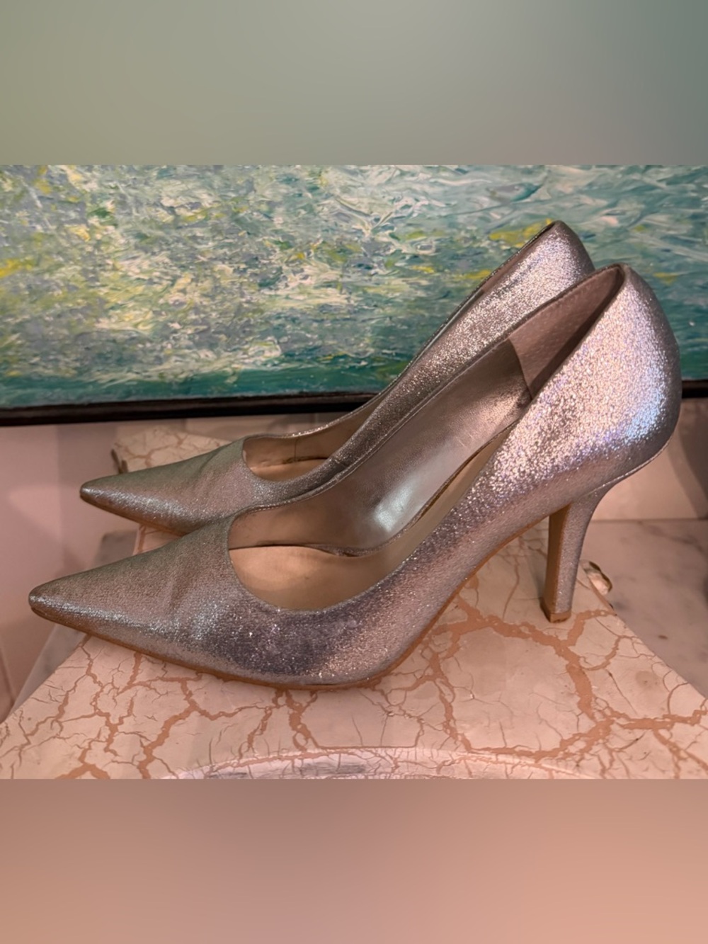Nine West Metallic Silver Pointed-Toe Pumps